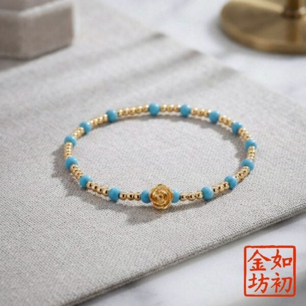 藍韻玫瑰・清新黃金手鍊